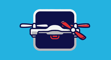 Stylized cartoon drone illustration with red propellers.