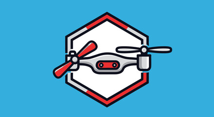 Drone Icon in Hexagon Frame: Modern Aviation Technology.