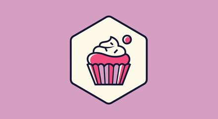 Delicious Pink Cupcake with Sprinkles in a Hexagonal Frame.