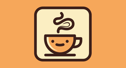 Smiling coffee cup with steam simple illustration.