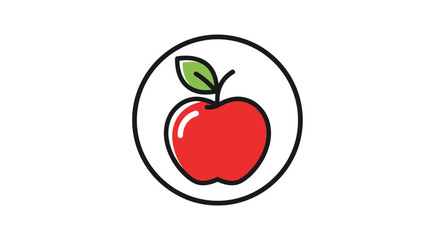 Illustration of a Red Apple with Green Leaf Inside a Circle.