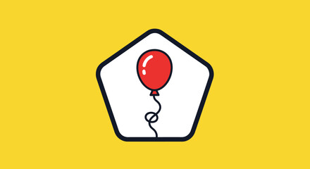 Red Balloon Inside White Pentagon Shape.