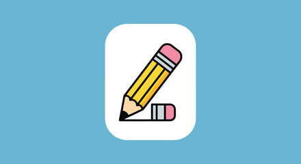 Cartoon Yellow Pencil and Eraser Icon for Apps.
