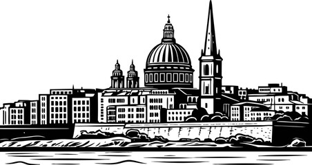 High resolution black and white city skyline silhouette for modern design projects