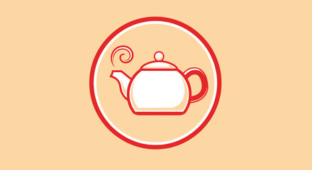 Obraz premium White Teapot with Red Outline and Steam.