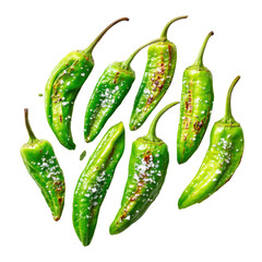 Grilled green pepper with salt is popular ingredient in Spain dishes adding vibrant flavor and fresh spicy touch to meals