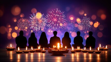 Celebration with Sparklers: A mesmerizing tableau unfolds as silhouettes of individuals gather in tranquil observance of Diwali.