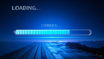 A glowing blue progress bar beneath “LOADING..” floats in digital dusk—partially filled, suspended in anticipation. A metaphor for deferred emergence and the choreography of computational becoming.