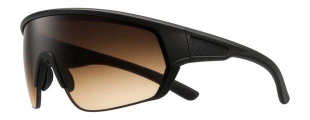 Shield-style sports sunglasses with gradient brown lenses and vented sides
