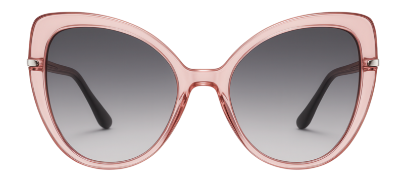 Butterfly oversized sunglasses with transparent pink frames and grey lenses