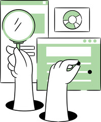 Hands Analyzing Data with Magnifying Glass