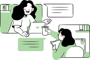 Online Meeting Illustration with Coffee