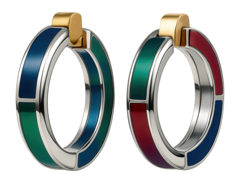 Morphing hoop earrings with rotating enamel inlays for party outfits