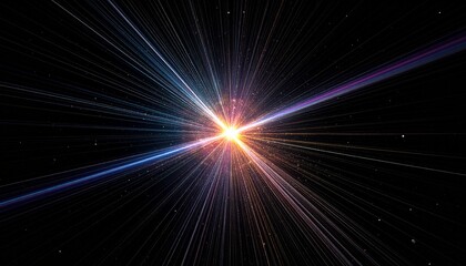 Obraz premium Crossing Light Beams in Dark Space 黒背景に交差する光