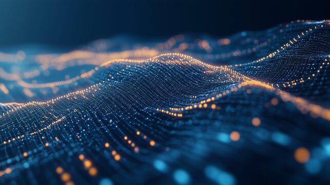 3d image of a wave of data. Video of a network interconnected by data grids. Computer gradient technology for business data interfaces blue. Three-dimensional depiction of a lifestyle data wave. - Powered by Adobe