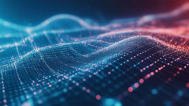 3d image of a wave of data. Video of a network interconnected by data grids. Computer gradient technology for business data interfaces blue. Three-dimensional depiction of lifestyle a data wave.