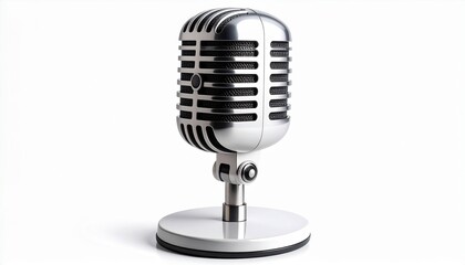 A vintage-style microphone with black grille lines and white body—mounted on a round base—evokes crafted voice, symbolic broadcast, and the rhythm of timeless expression and sonic presence.