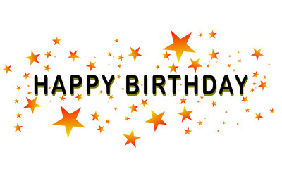 Beautiful Happy Birthday lettering typography with golden starry dust background around the design. Abstract lettering vector stock illustration.