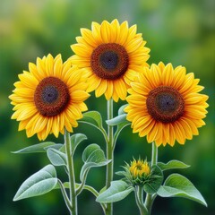 Fototapeta premium Vibrant Sunflowers Blooming in a Sunny Garden Setting