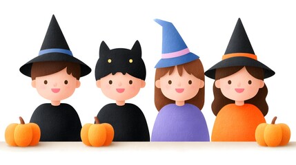 Joy Monster Pumpkin Cheerful children in Halloween costumes with pumpkins, celebrating the festive season.
