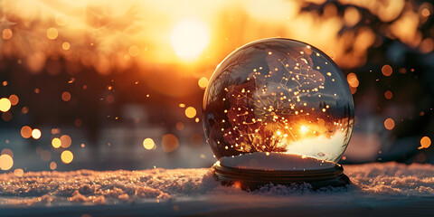 Magical globe captures winter sunset glow and starry night