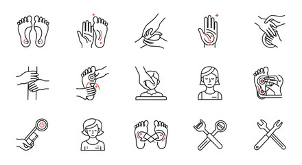 Hand Drawn Icon Set for Foot Massage and Podiatry Care.