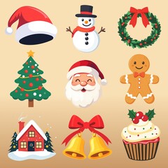 Christmas flat illustration design element set
