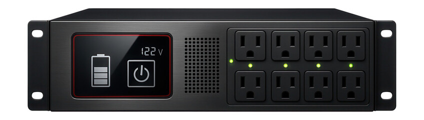 Rack-mounted UPS with LCD display and multiple outlet ports for server rooms