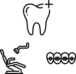 Illustration of Dental Care Symbols Featuring a Tooth Plus, Chair, Tools, and Teeth With Braces Depicting Dentistry