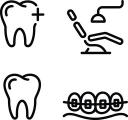Dental Care: An Icon Set Showcasing Teeth Health, Dental Equipment, Orthodontics, and Overall Well Being in Dental Treatment