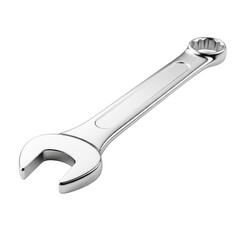 Shiny chrome wrench on a white background, a handy tool for various mechanical tasks