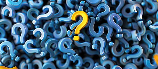 A dense field of blue question marks, with a single golden question mark centrally positioned, suggesting a unique solution or standout query amidst numerous unknowns