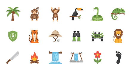 Jungle Animals and Adventure Equipment Collection.