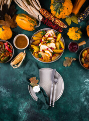 Traditional Thanksgiving day dinner with turkey