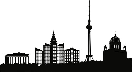High resolution black and white city skyline silhouette design for graphic projects