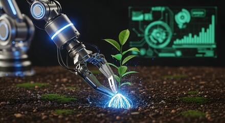 Robotic Hand Nurturing a Plant with Digital Display