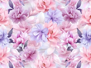 Colorful floral patterns with pink, purple, and white flowers creating a vibrant, soft background for various designs