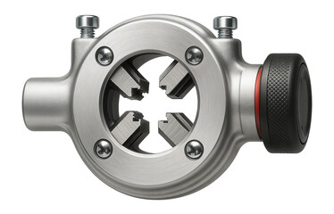 Adjustable die head for a threading machine, suitable for varying pipe diameters in a factory.