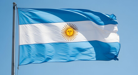 The national flag of argentina waving proudly against a clear blue sky
