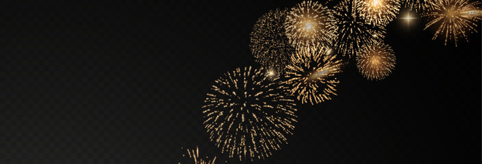 Vector realistic lights, flares. Magic fireworks in the night sky, Christmas background for holiday design, poster, postcard on a transparent background, png. Holiday lights.