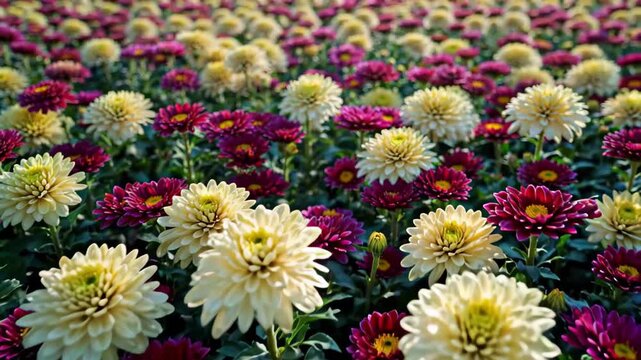 Sea of colorful chrysanthemums Flower fields with blooming flowers