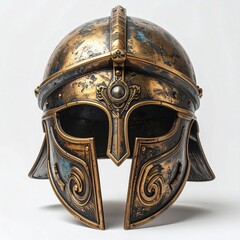 Ancient Corinthian Helmet on White Background, Front View