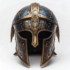 Ancient Corinthian Helmet on White Background, Front View