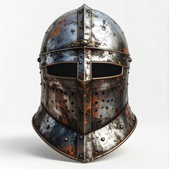 Medieval helmet front view on white background
