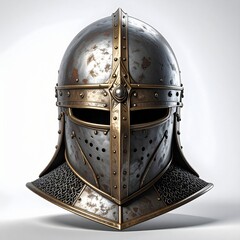 Medieval helmet front view on white background
