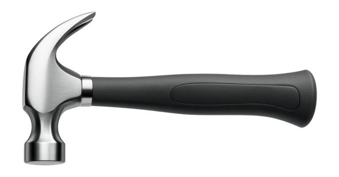 Carpenter's claw hammer with a smooth face and a curved claw for pulling nails on a job site.