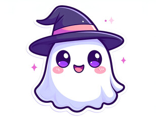 Cute Ghost Wearing Witch Hat Sparkling