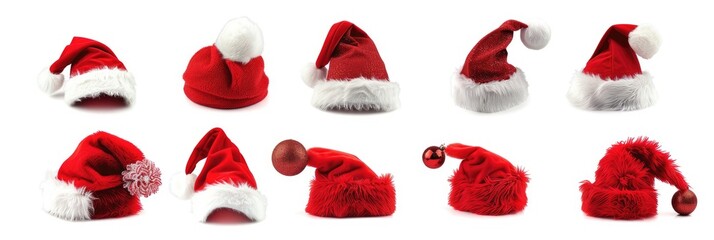 Set of Santa Claus hats isolated on white background