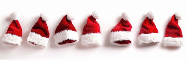 Set of Santa Claus hats isolated on white background