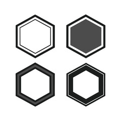 Black and white hexagon vector collection, geometric badges and seals, simple logo symbols, modern tech design elements, creative graphic illustration.